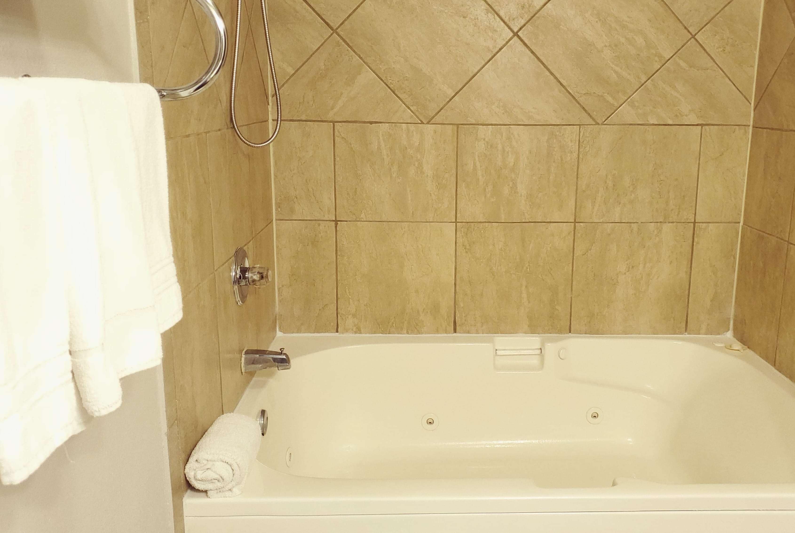combined shower/bathtub, free toiletries, hair dryer, towels