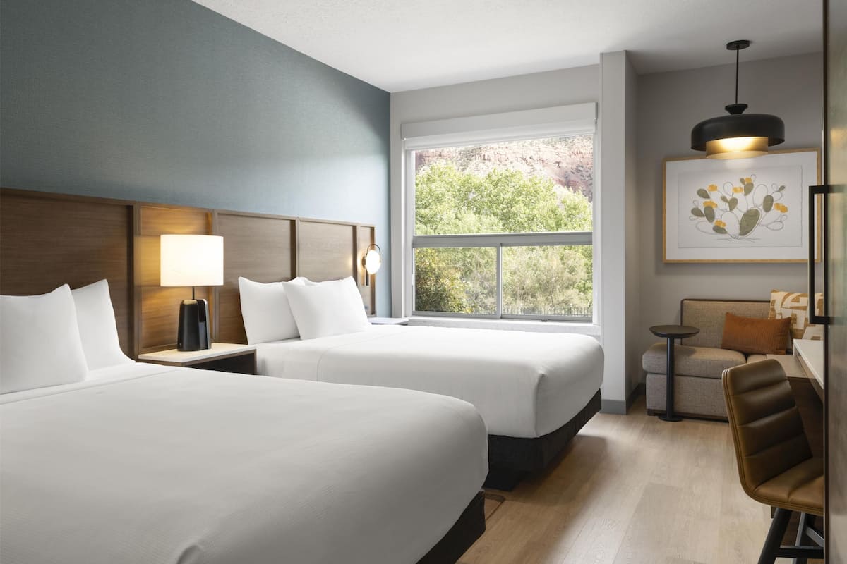 Room, 2 Queen Beds | Desk, laptop workspace, blackout drapes, iron/ironing board