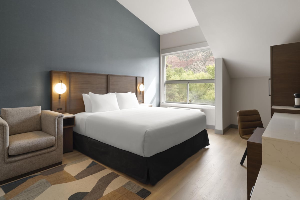 Room, 1 King Bed, Accessible Bath Tub | Desk, laptop workspace, blackout drapes, iron/ironing board