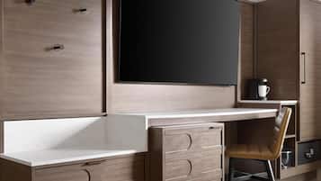 Desk, blackout drapes, iron/ironing board, free cribs/infant beds