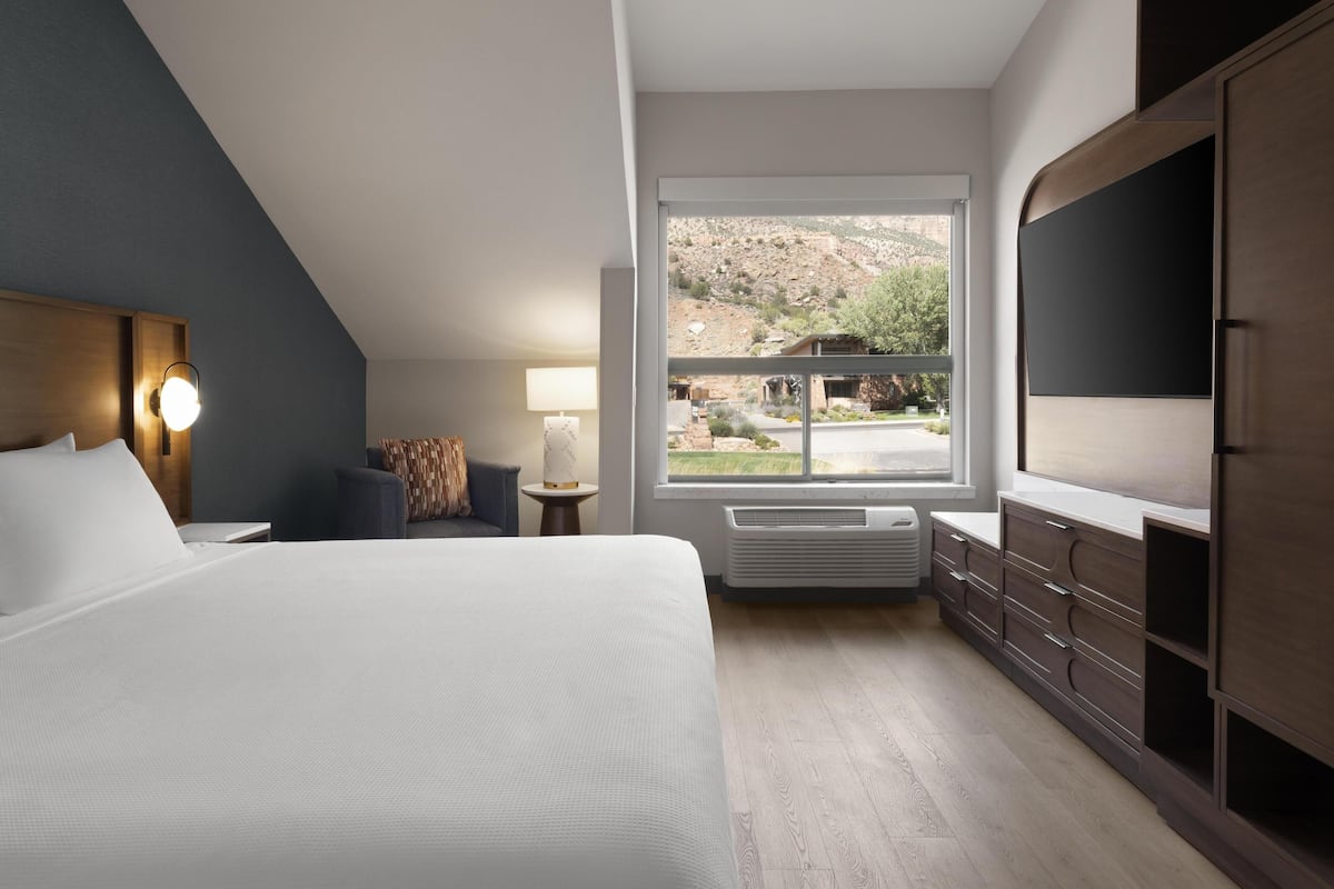 Suite, 1 Bedroom, Accessible Bathtub | Desk, laptop workspace, blackout drapes, iron/ironing board