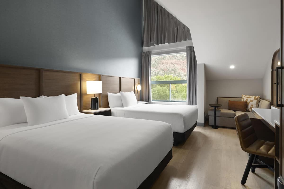 Room, 2 Queen Beds, Mountain View | Desk, laptop workspace, blackout drapes, iron/ironing board