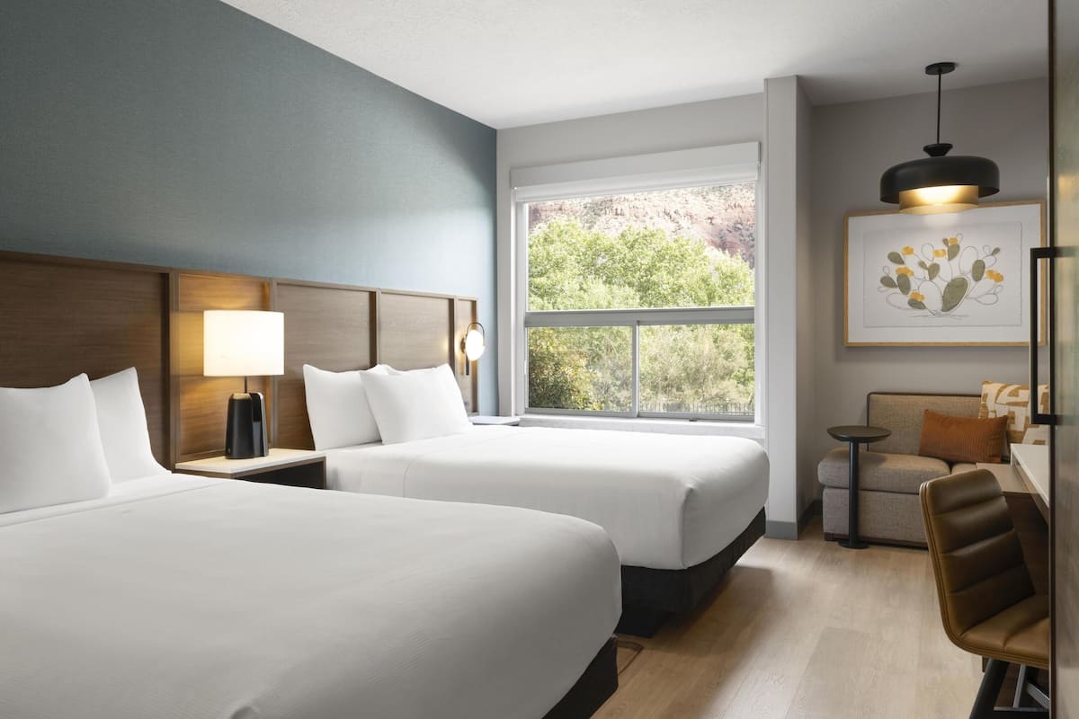 Room, 2 Queen Beds | Desk, laptop workspace, blackout drapes, iron/ironing board