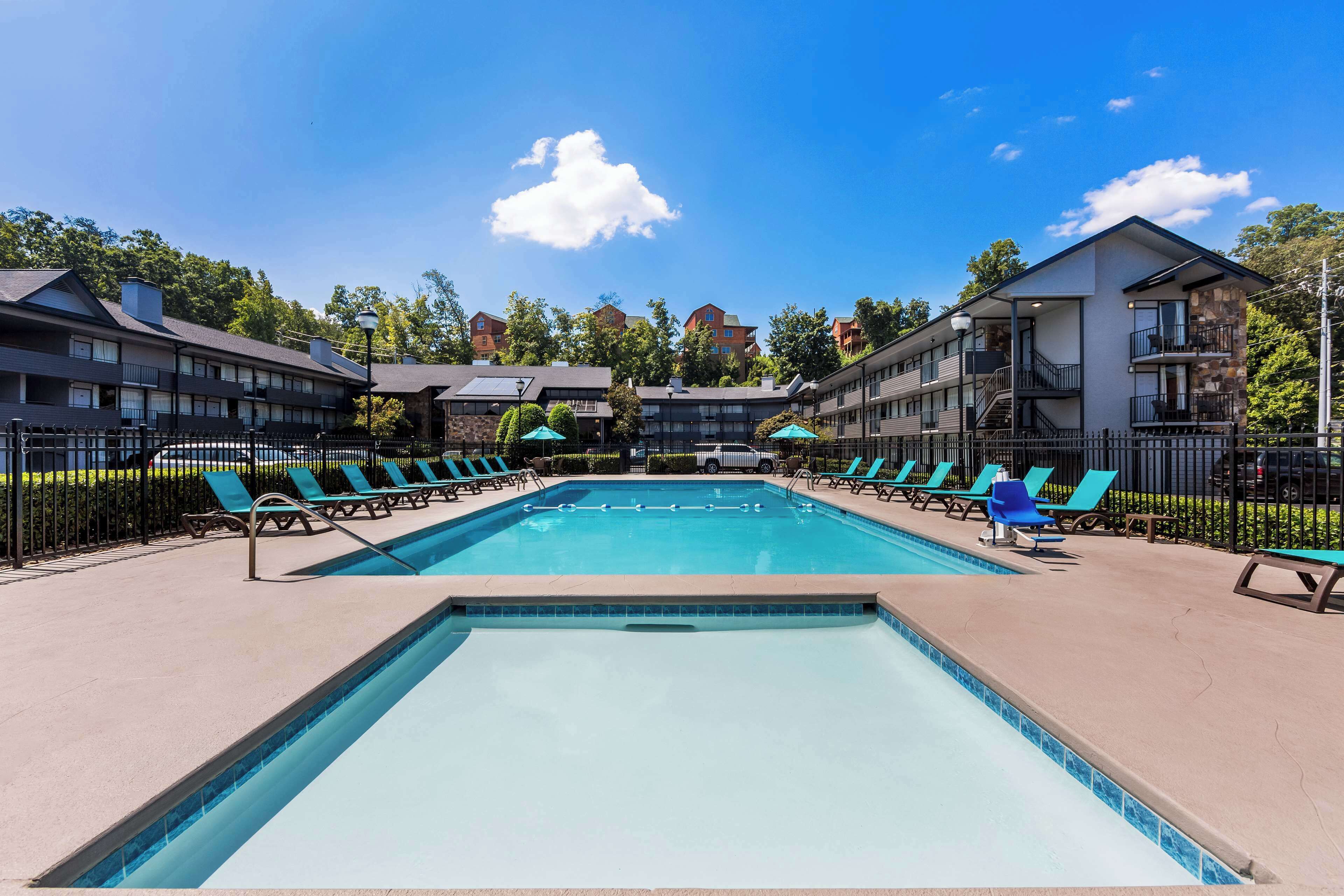 indoor pool, seasonal outdoor pool, pool loungers