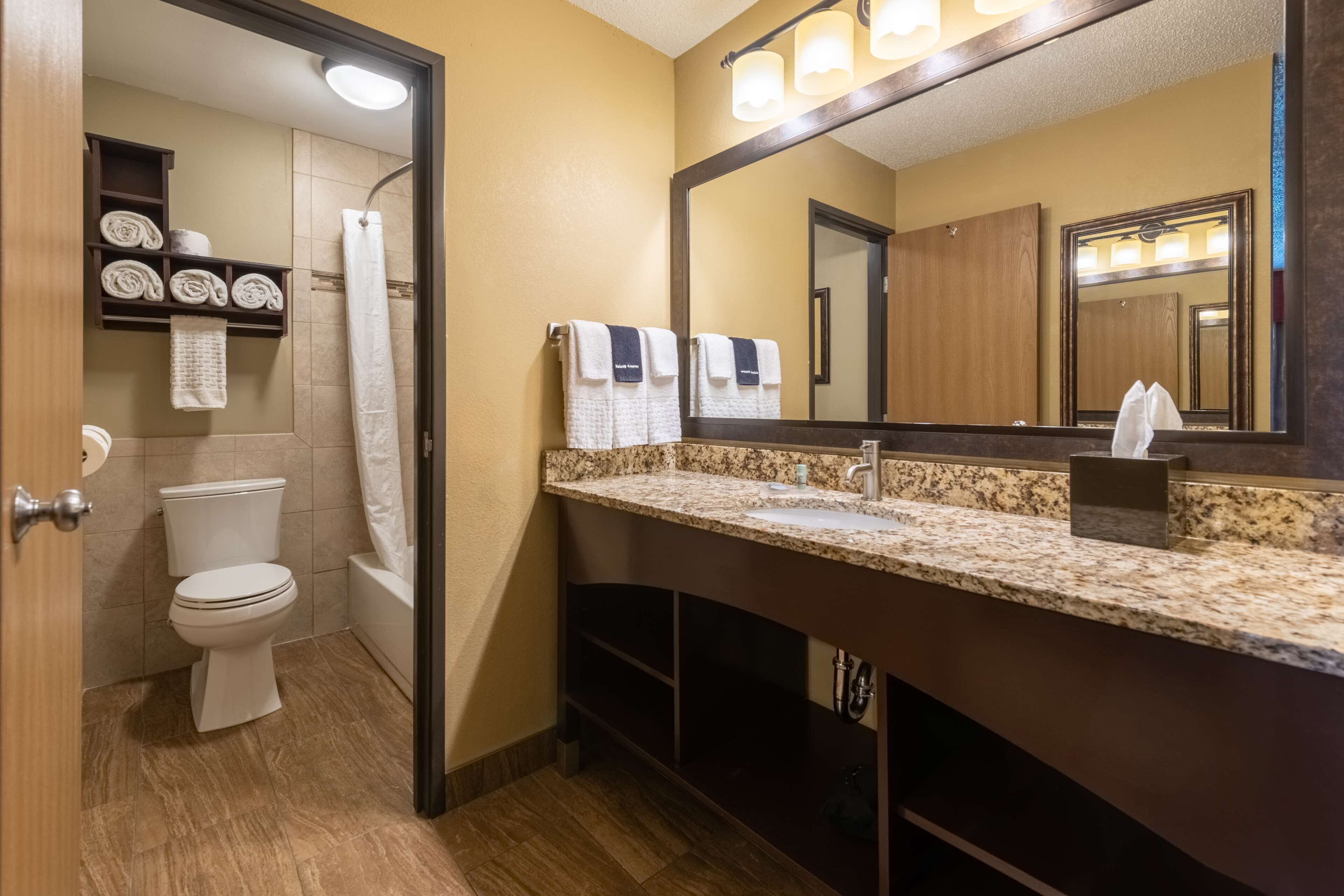 standard room, 1 king bed, non smoking, refrigerator & microwave | bathroom | combined shower/bathtub, free toiletries, hair dryer, towels