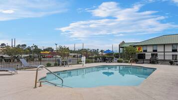 Outdoor pool, open 8:00 AM to 10:00 PM, pool umbrellas, pool loungers
