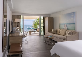 Room, 1 King Bed with Sofa bed, Oceanfront (Alligator Reef, Lanai) | Egyptian cotton sheets, premium bedding, down comforters, pillowtop beds at Amara Cay Resort