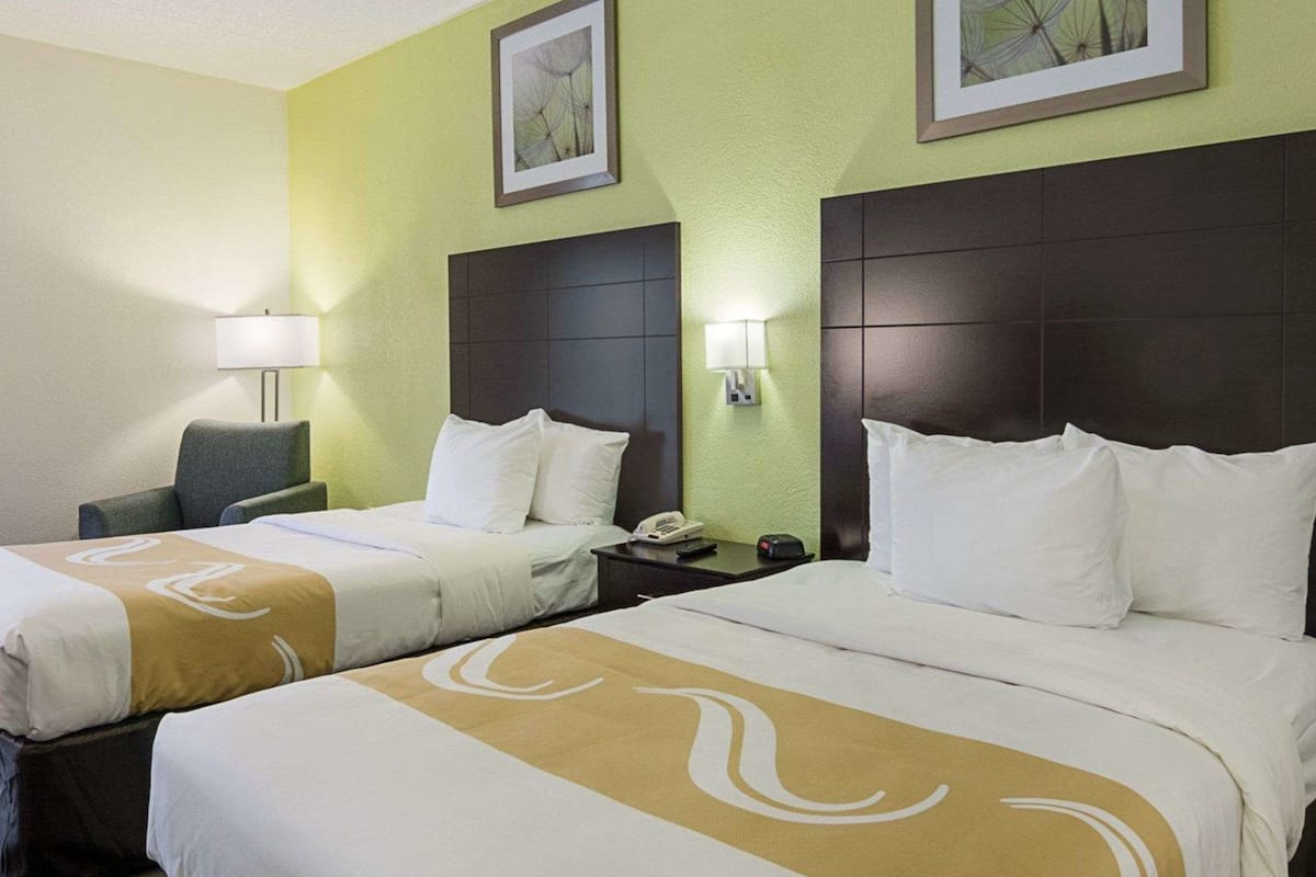 standard double room, 2 double beds, non smoking, refrigerator & microwave | premium bedding, desk, laptop workspace, blackout curtains