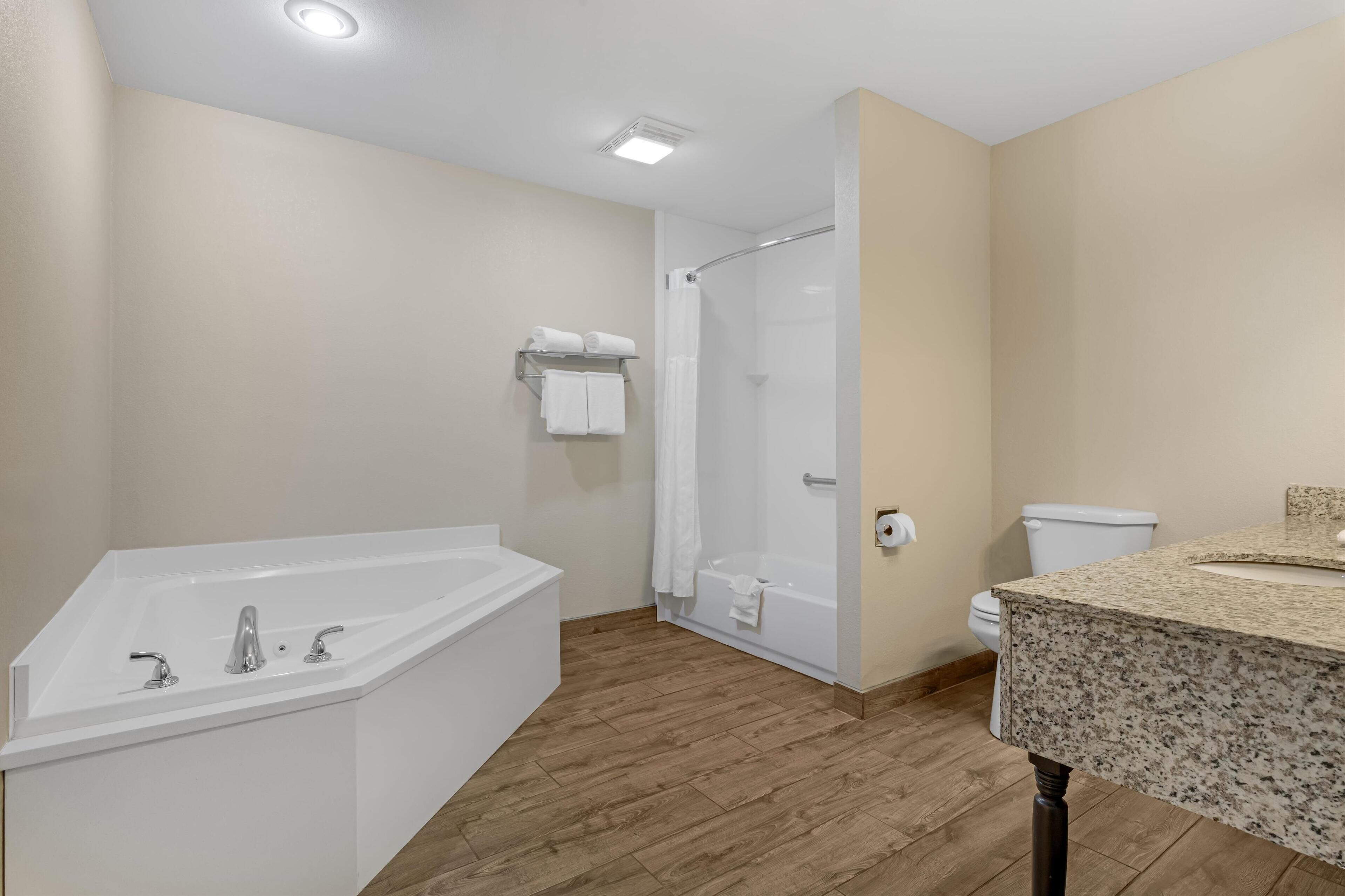 standard room, 1 king bed, non smoking, jetted tub (oversized room;with sofabed) | bathroom | free toiletries, hair dryer, towels