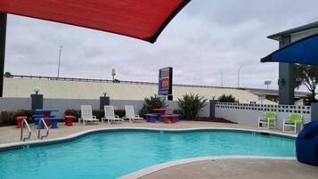 Outdoor pool, sun loungers