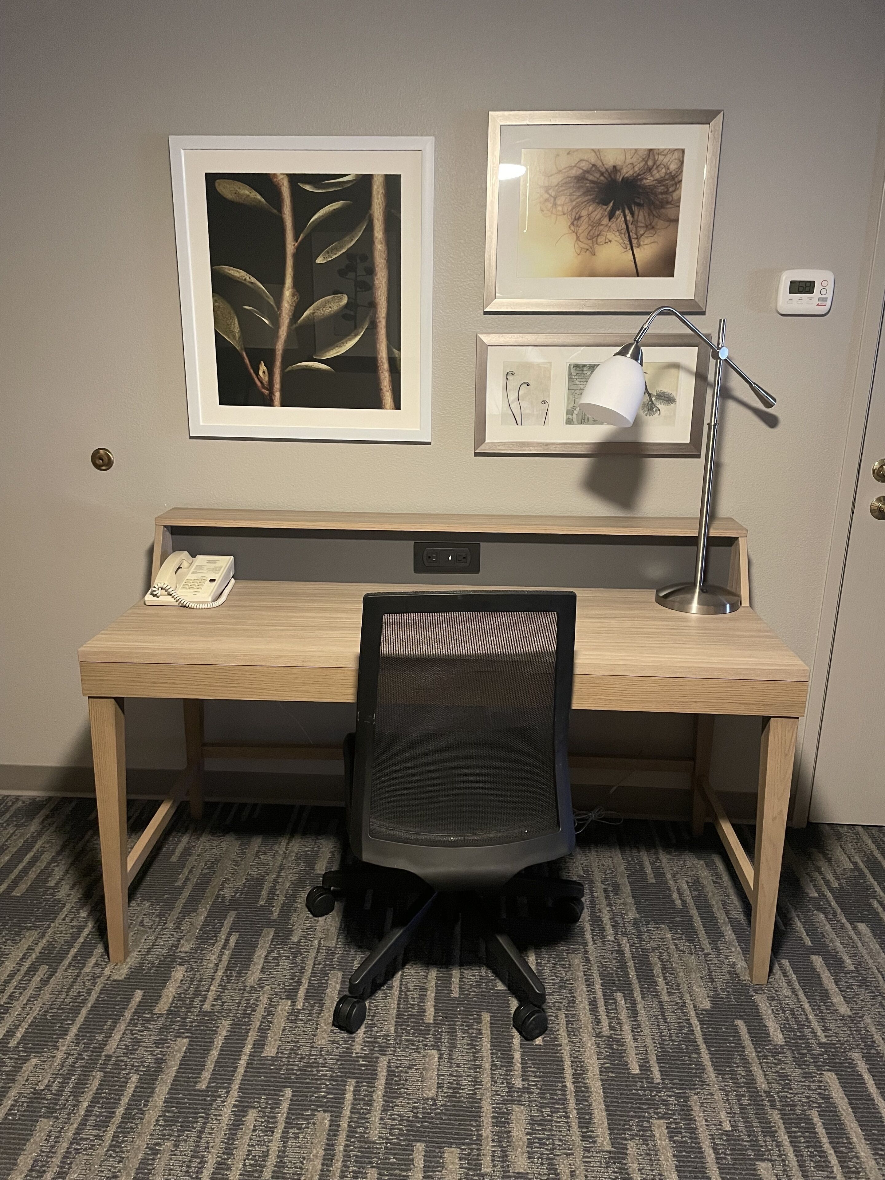 1 bedroom, desk, laptop workspace, blackout curtains