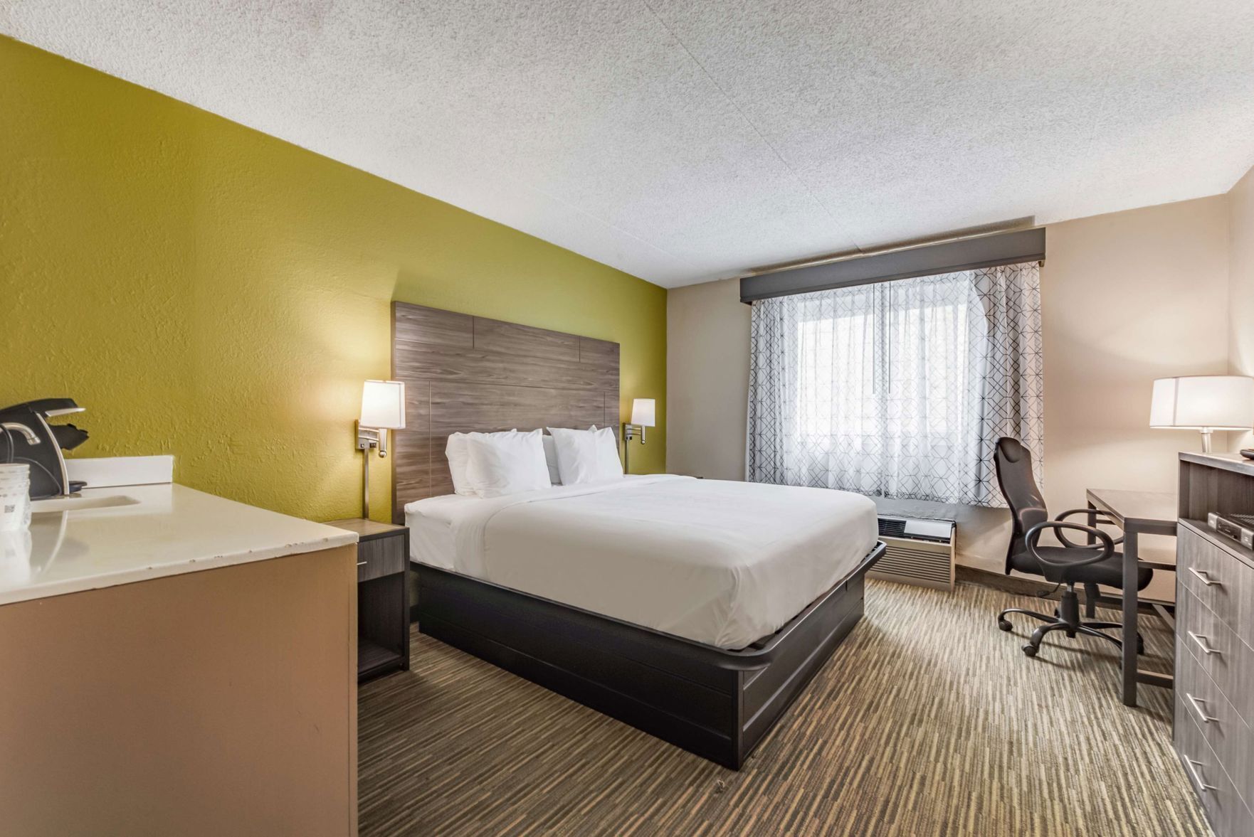 In-room safe, desk, laptop workspace, blackout curtains