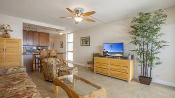 40-inch LCD TV with cable channels, TV, DVD player