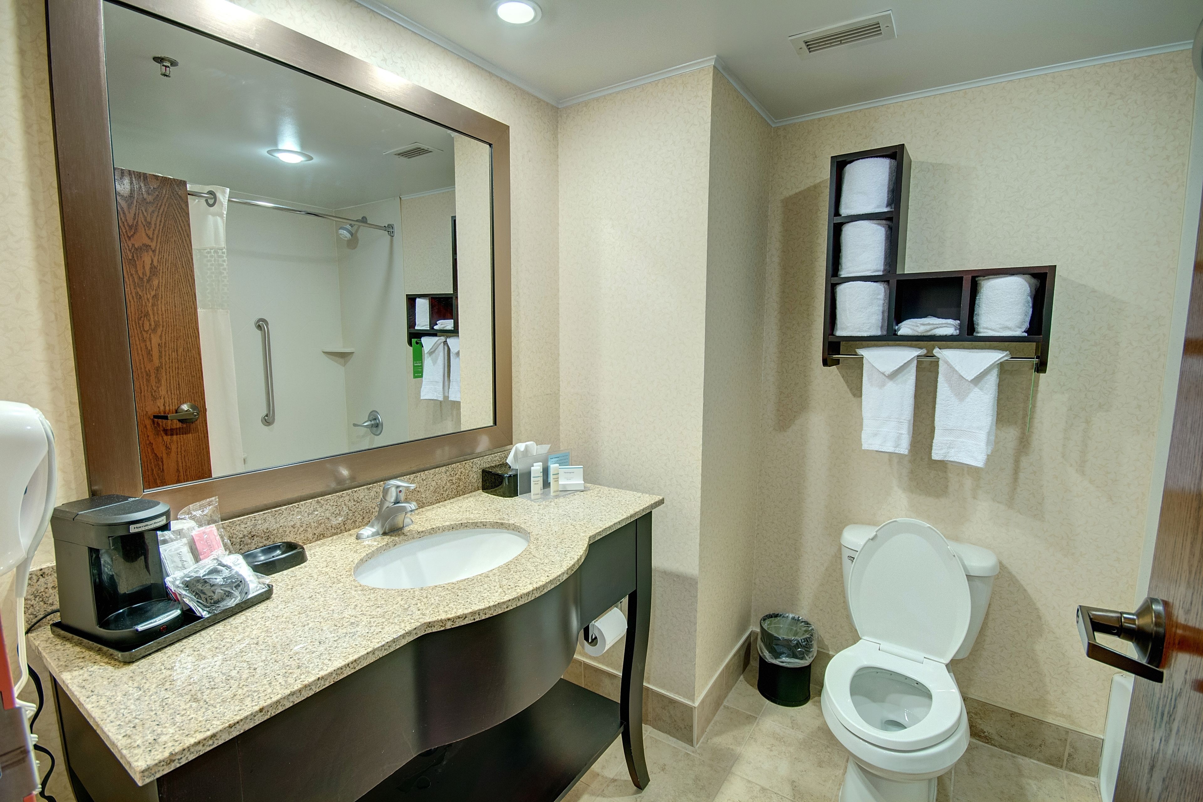 free toiletries, hair dryer, bathrobes, towels