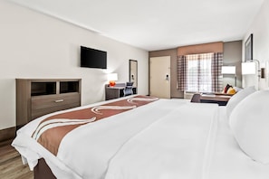 Premium bedding, desk, blackout drapes, iron/ironing board