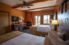 Double Room, 2 Queen Beds, Fireplace | Premium bedding, in-room safe, desk, blackout curtains