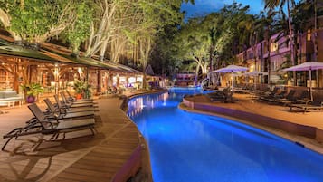 Outdoor pool, open 7:00 AM to 9:00 PM, pool umbrellas, sun loungers