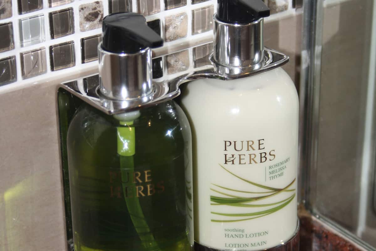 free toiletries, hair dryer, towels