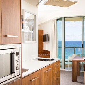 Mini-fridge, coffee/tea maker, electric kettle