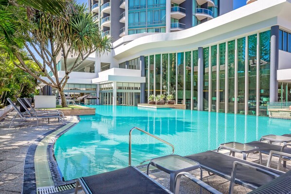 Outdoor pool, sun loungers