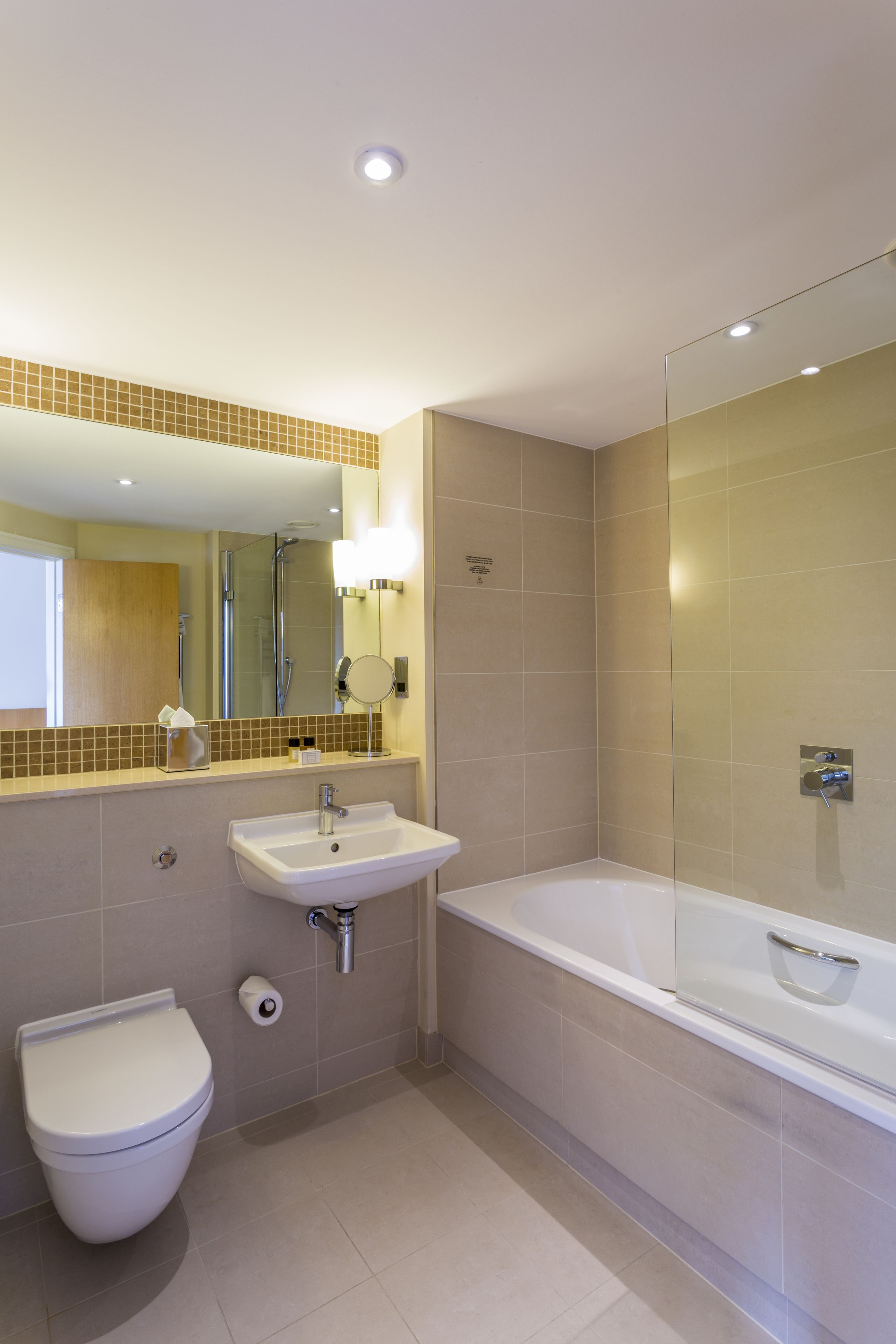 eco-friendly toiletries, hair dryer, towels