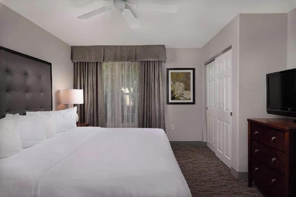 1 bedroom, laptop workspace, blackout drapes, iron/ironing board