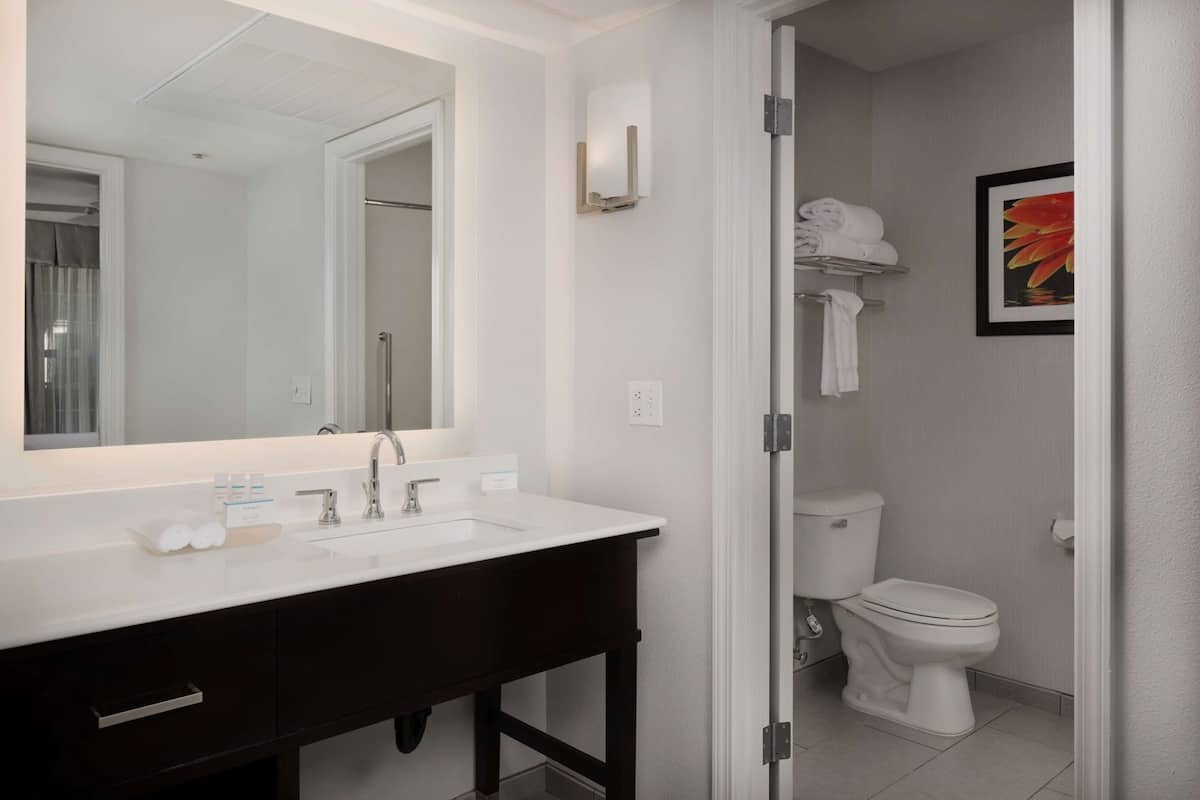 Bathroom | Hair dryer, towels, soap, shampoo