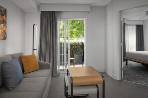 Laptop workspace, blackout curtains, iron/ironing board, Internet