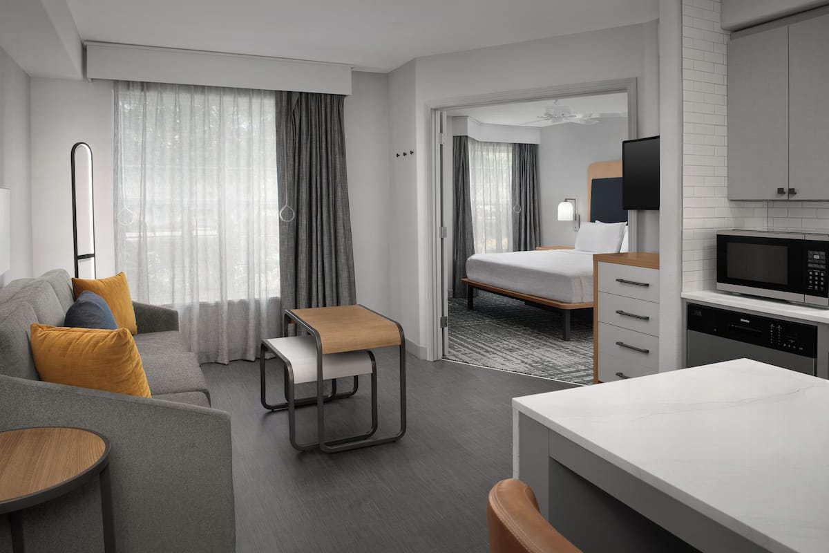 1 bedroom, laptop workspace, blackout curtains, iron/ironing board