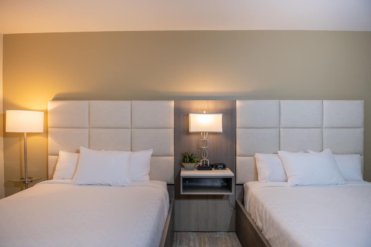 Suite, 2 camas Queen size | Tabla de planchar con plancha, wifi gratis, despertador y ropa de cama