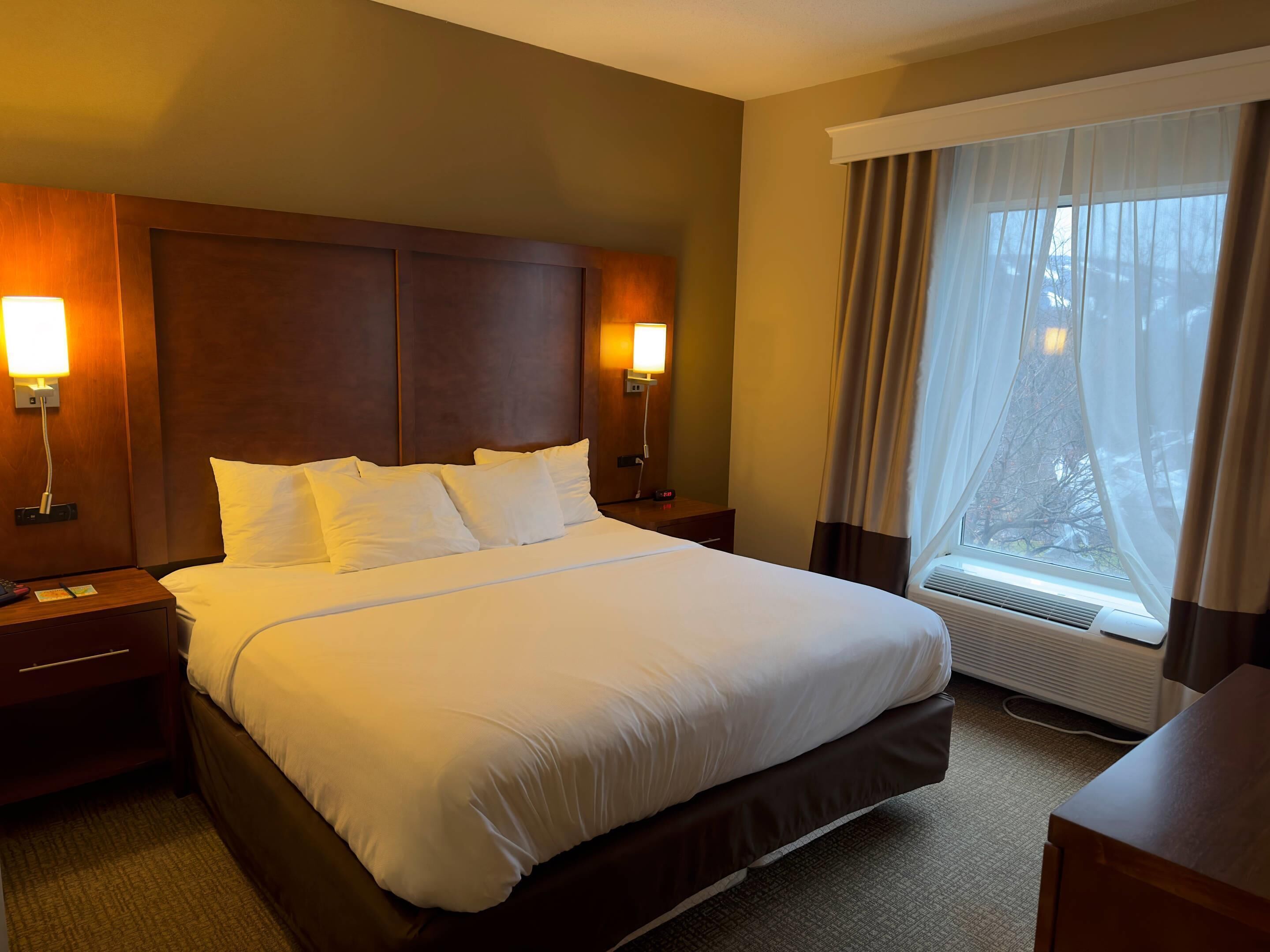 Hypo-allergenic bedding, desk, laptop workspace, iron/ironing board