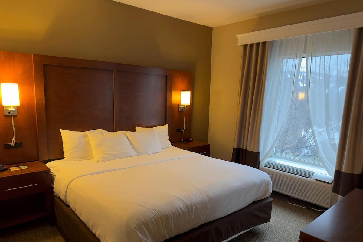 Hypo-allergenic bedding, desk, laptop workspace, iron/ironing board