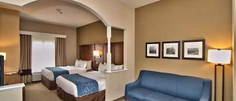 Hypo-allergenic bedding, desk, laptop workspace, iron/ironing board