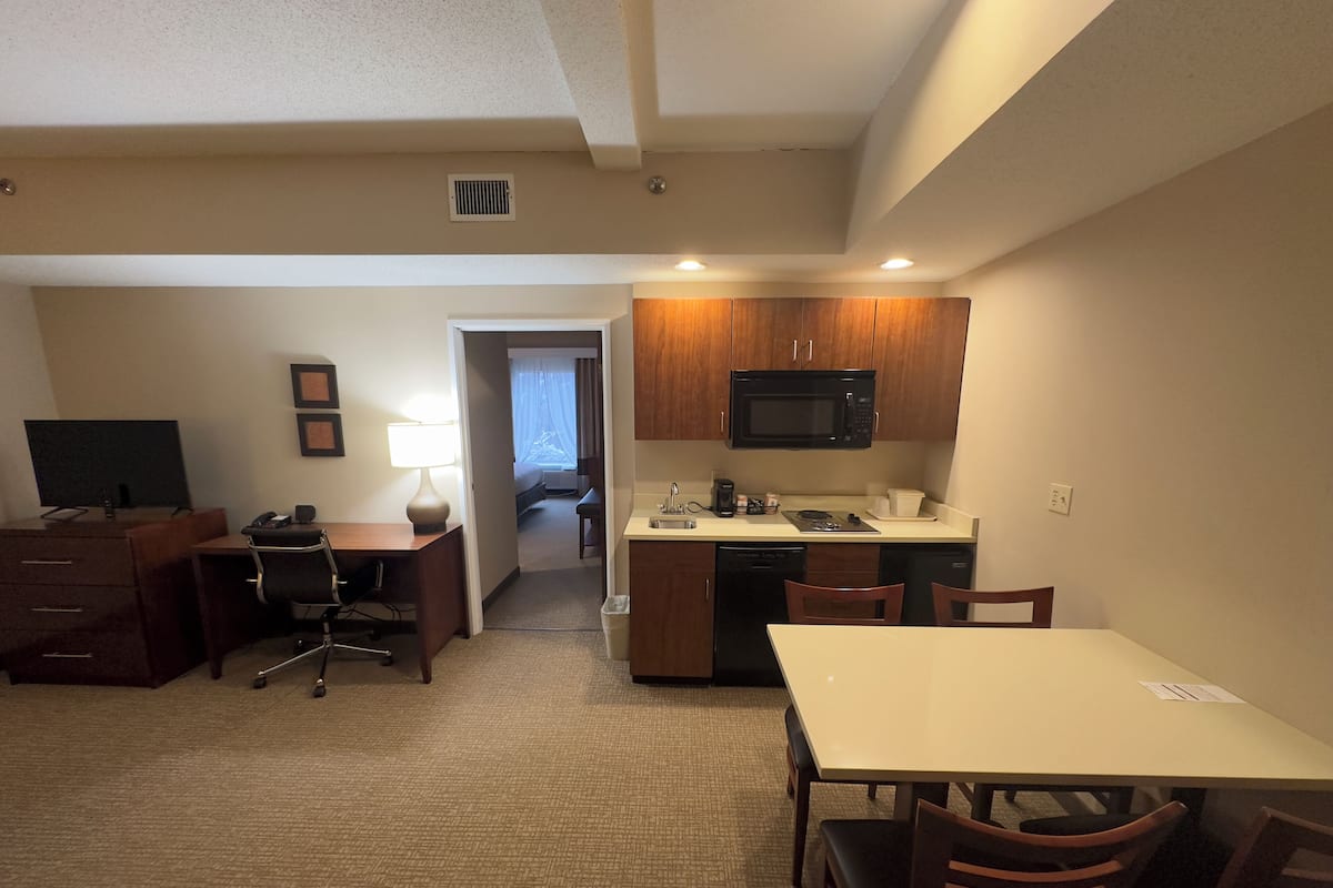 Suite, 1 cama King size y sofá cama, para no fumadores (Efficiency) | Área de sala de estar | Televisión