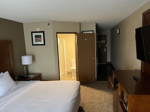 Room, 1 King Bed, Non Smoking (Shower Only) | Desk, laptop workspace, blackout drapes, iron/ironing board