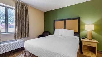 Desk, laptop workspace, free WiFi, bed sheets