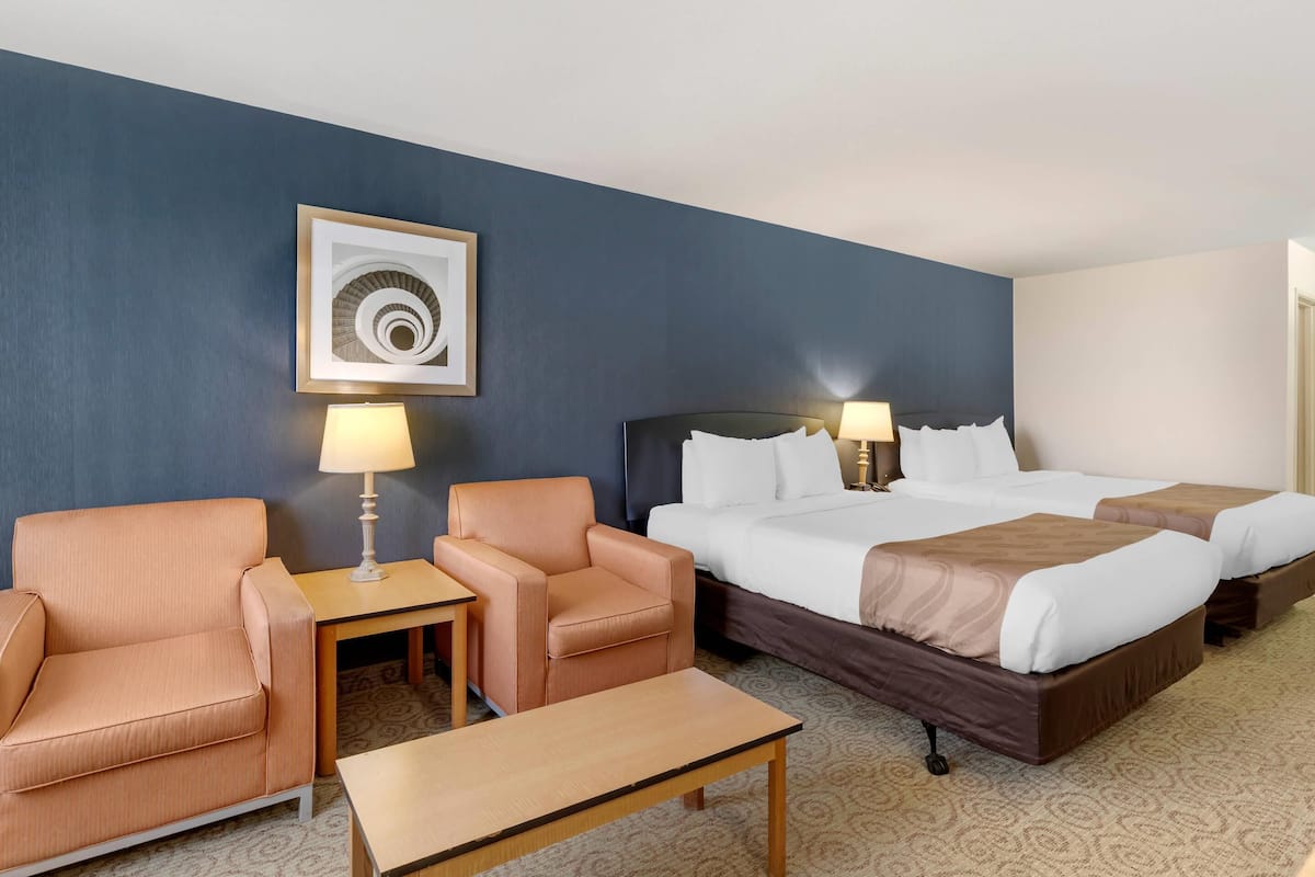 Classic Room, 2 Queen Beds, Non Smoking | In-room safe, desk, laptop workspace, blackout drapes