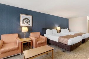 Classic Room, 2 Queen Beds, Non Smoking | Desk, laptop workspace, blackout drapes, iron/ironing board