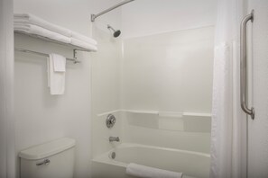 Deep soaking tub, rainfall showerhead, free toiletries, hair dryer