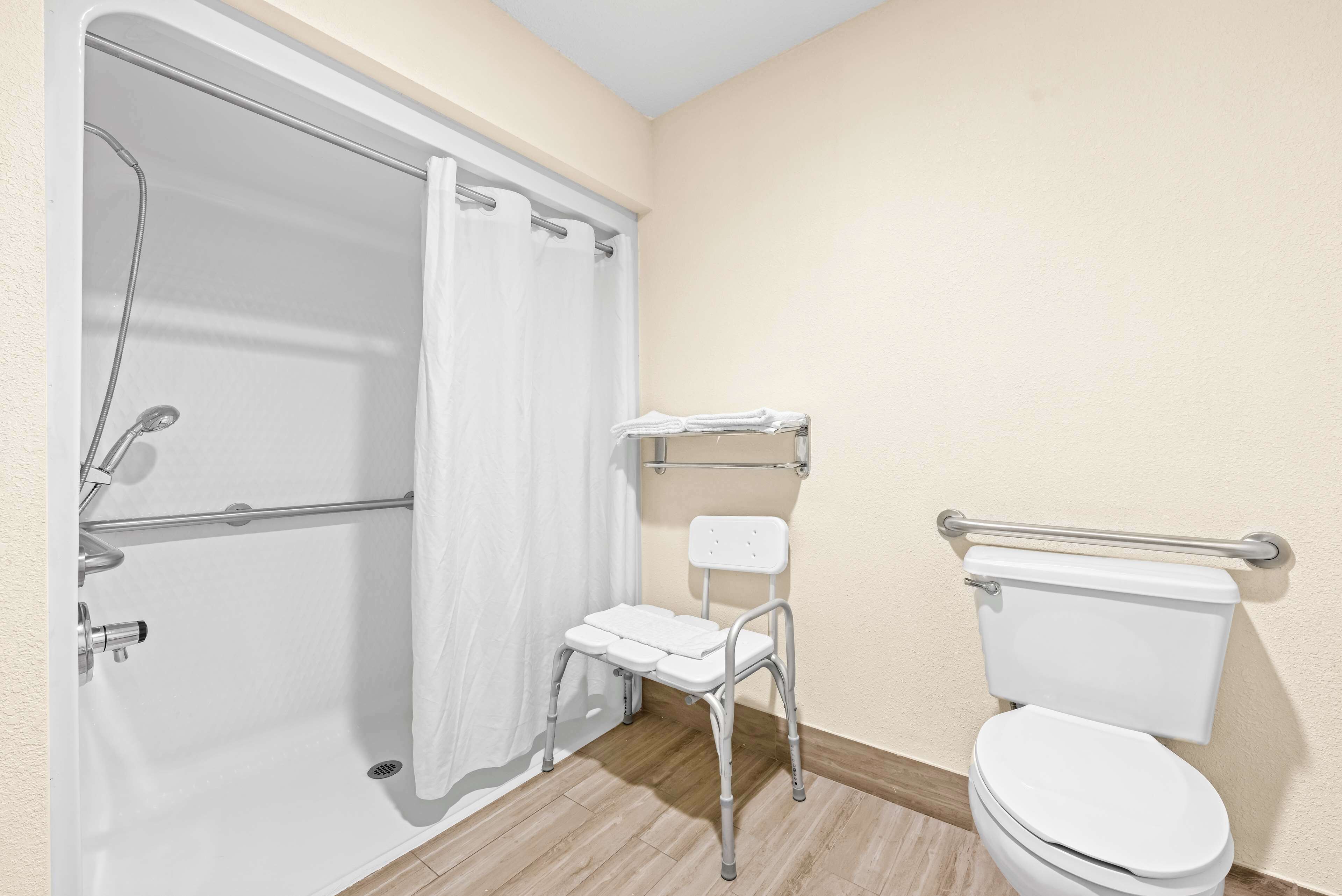 standard room, 1 king bed, accessible, non smoking | bathroom | free toiletries, hair dryer, towels, soap