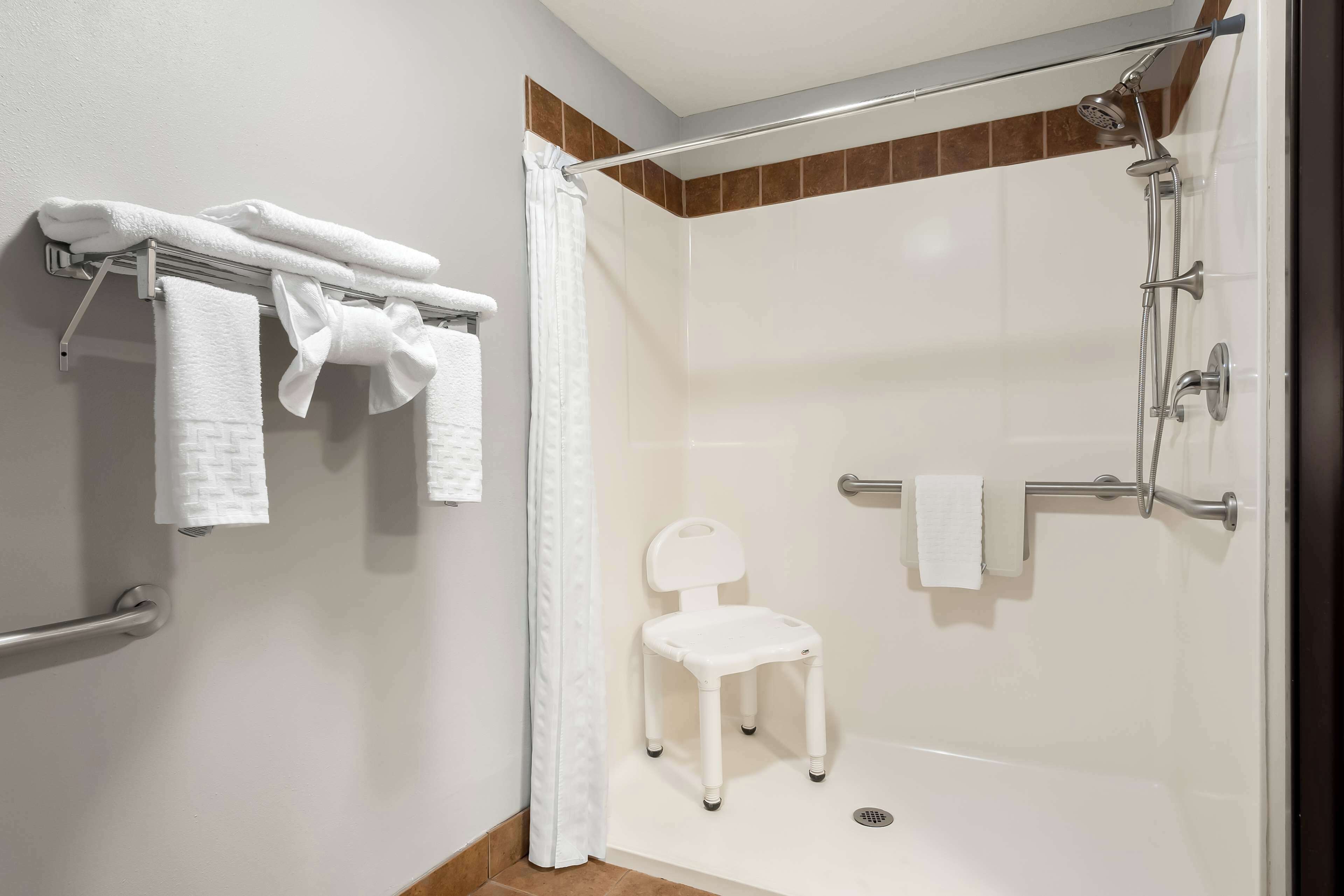 standard room, 1 king bed, accessible, non smoking | bathroom | combined shower/bathtub, free toiletries, hair dryer, towels