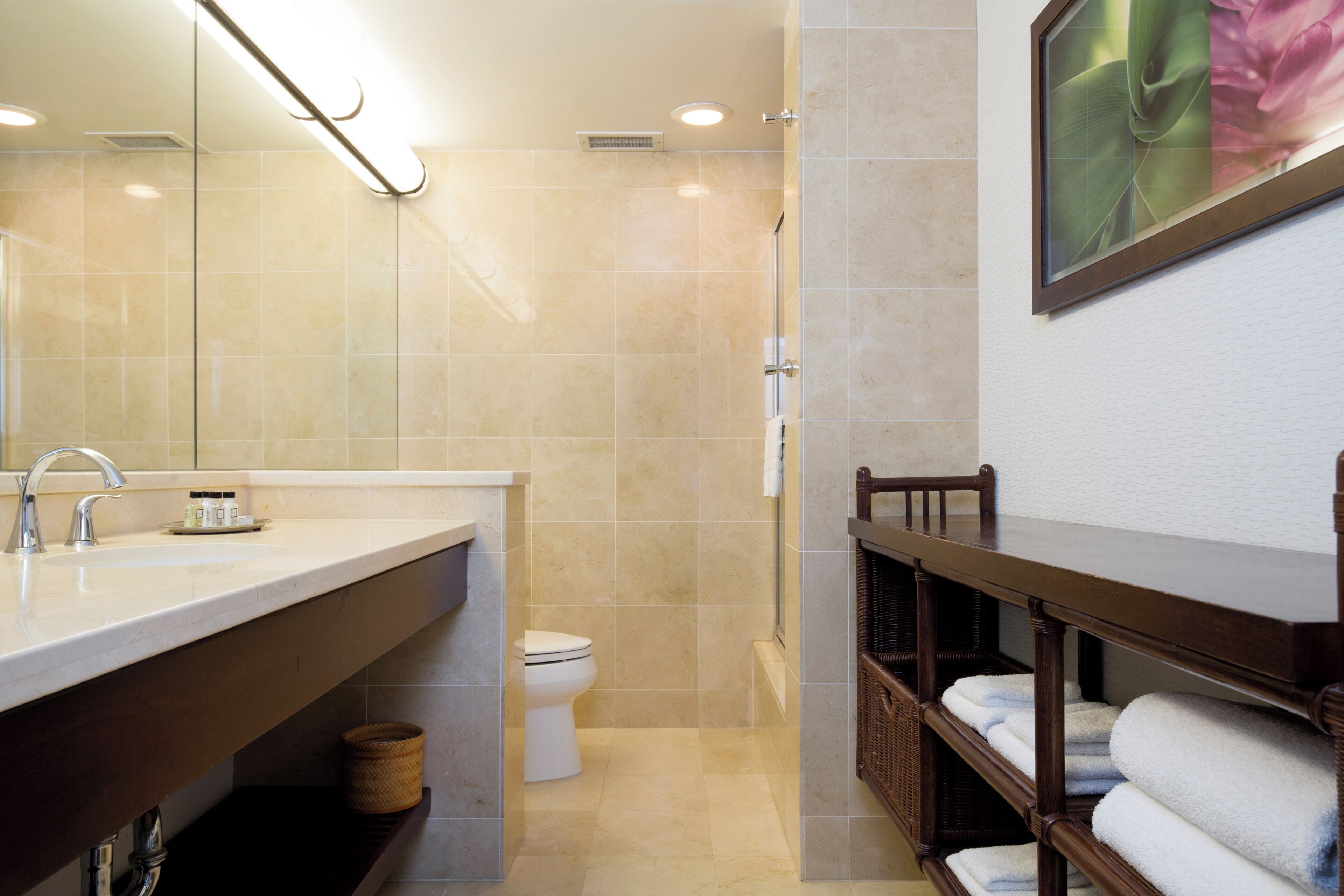 shower, free toiletries, hair dryer, bathrobes