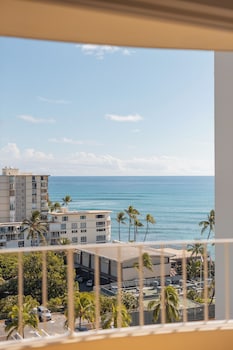 Hotel room view looking out at Lotus Honolulu at Diamond Head