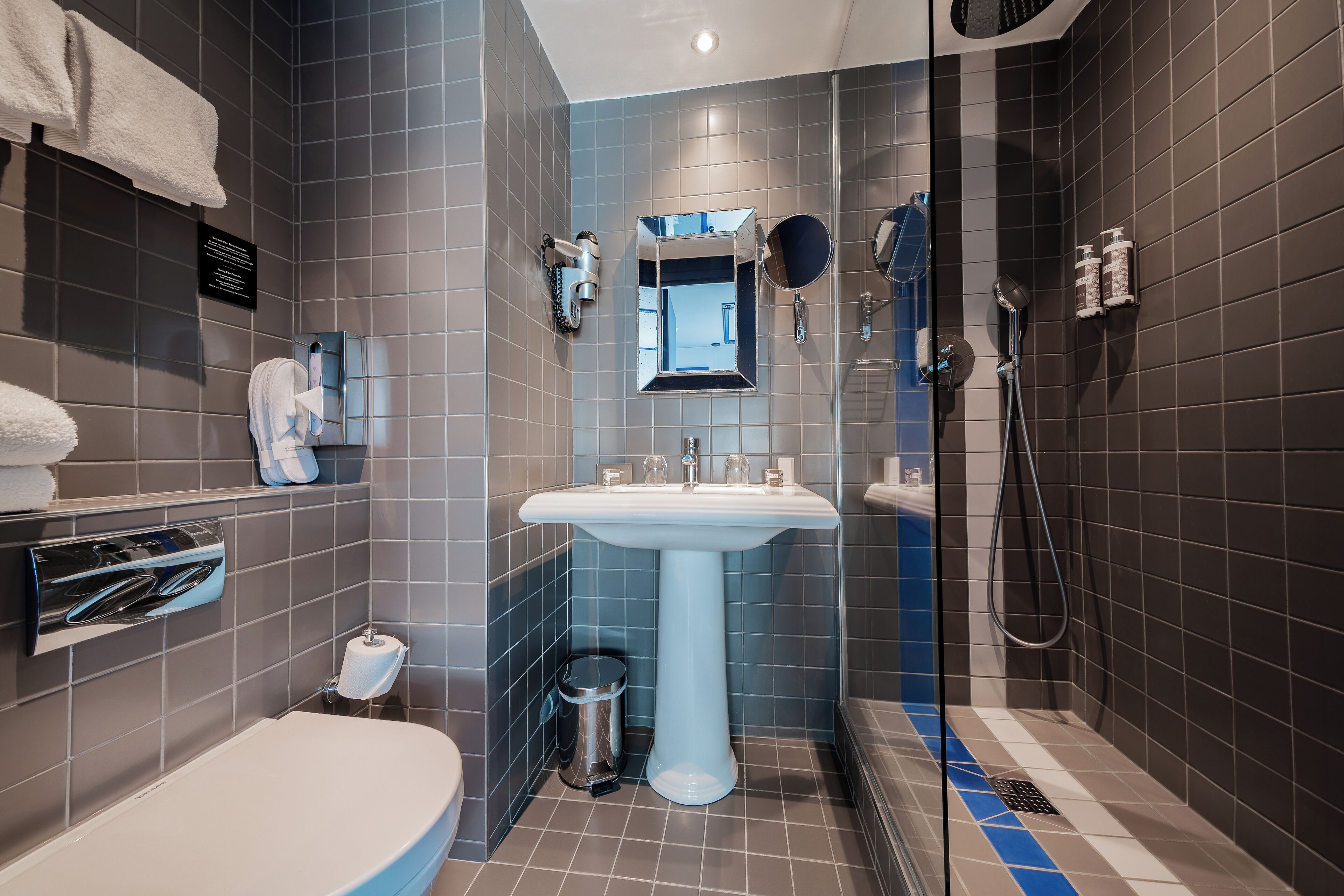 deluxe double or twin room | bathroom | shower, rainfall showerhead, free toiletries, hair dryer