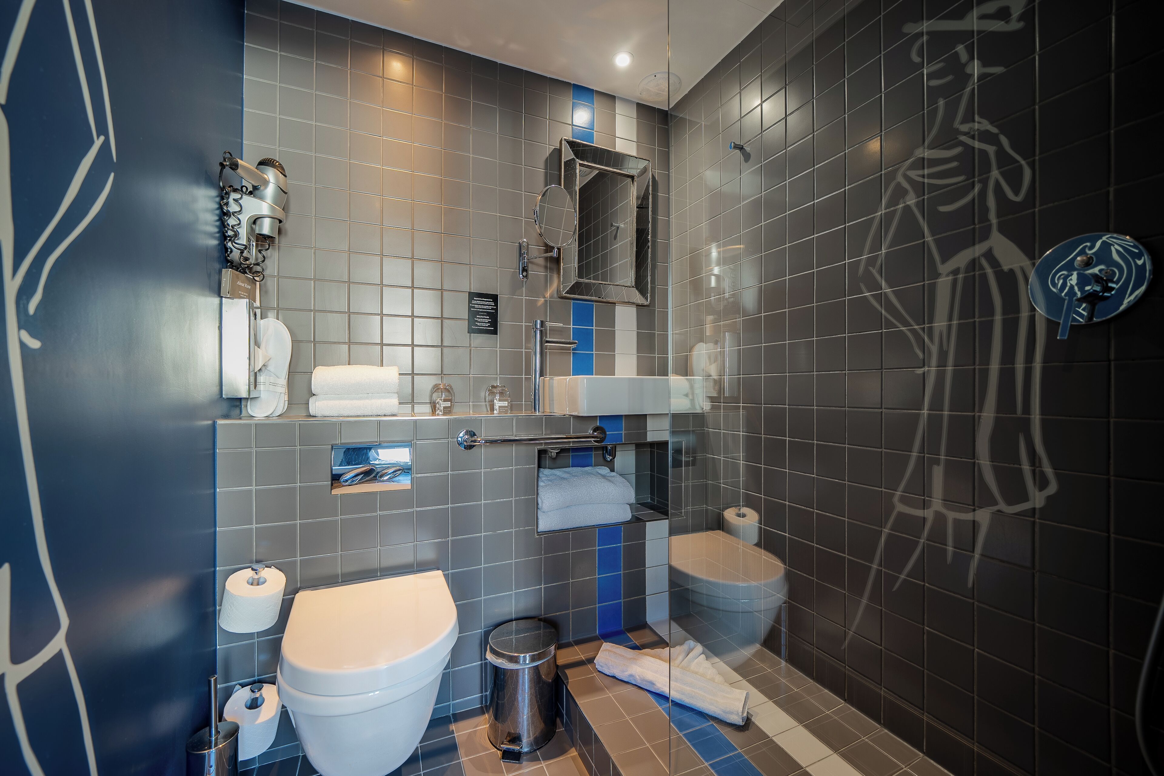 shower, rainfall showerhead, free toiletries, hair dryer