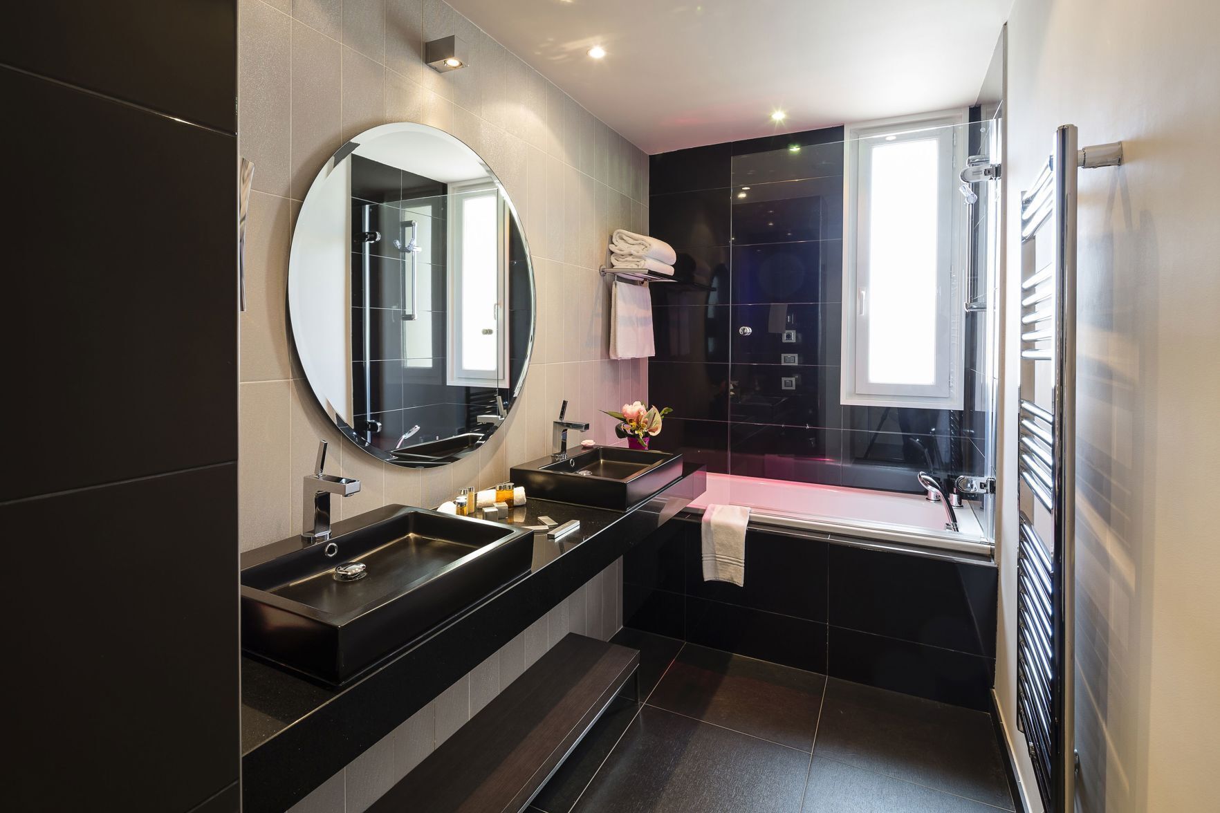 Bathroom | Designer toiletries, hair dryer, bathrobes, slippers