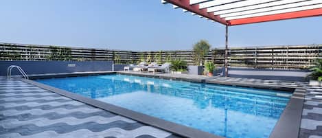 A rooftop pool
