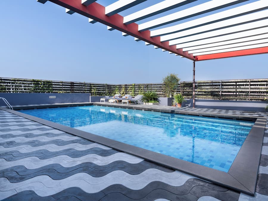 A rooftop pool