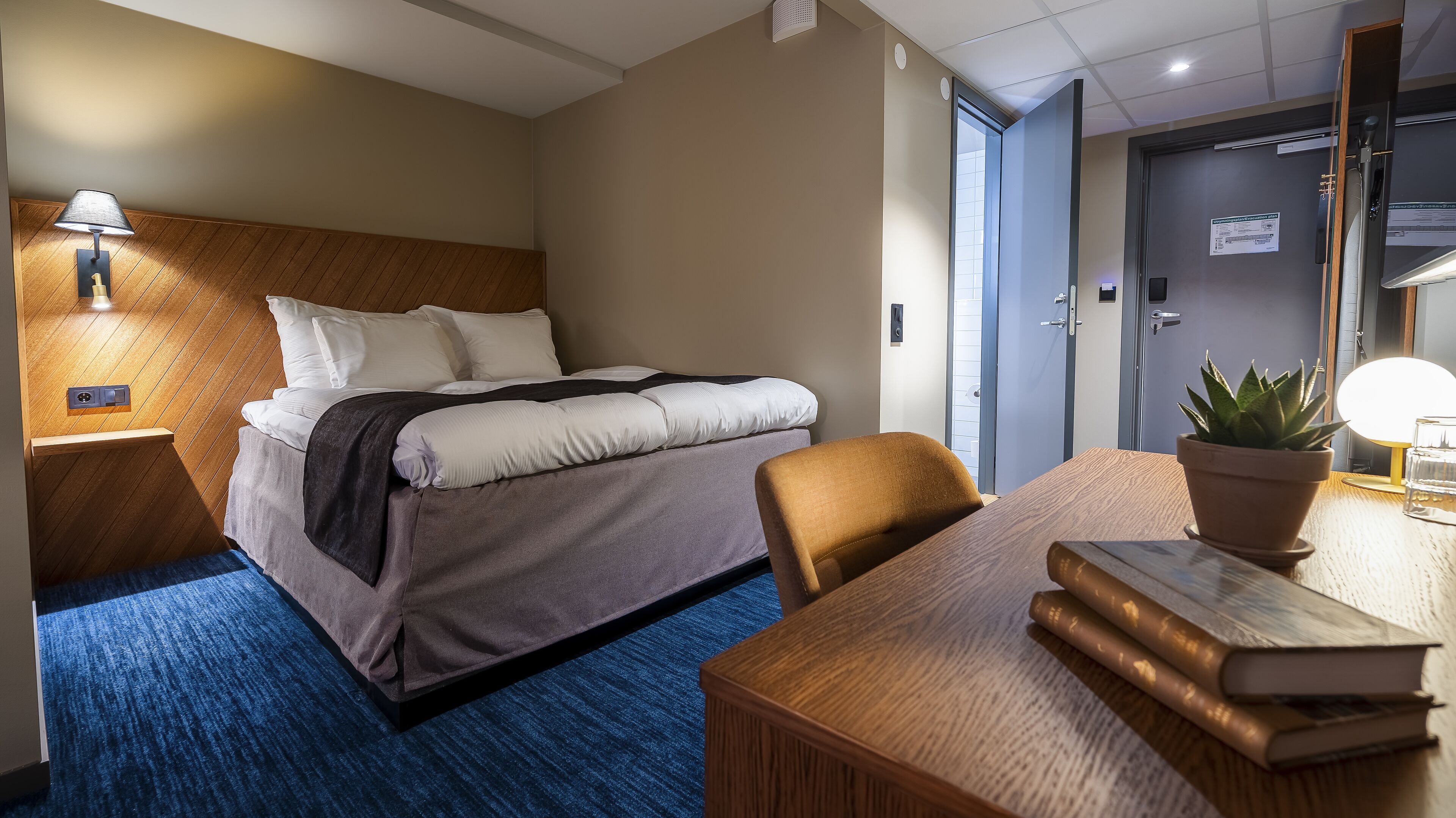 double room, no windows (compact) | desk, laptop workspace, iron/ironing board, bed sheets