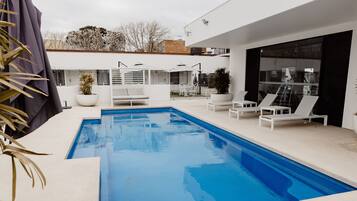Outdoor pool, sun loungers